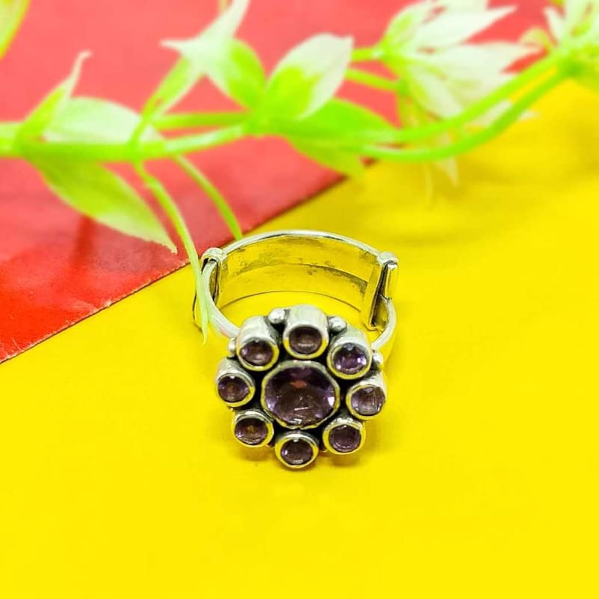 Round Shape Ring with Multi-Colour Stones in 925 Sterling Silver